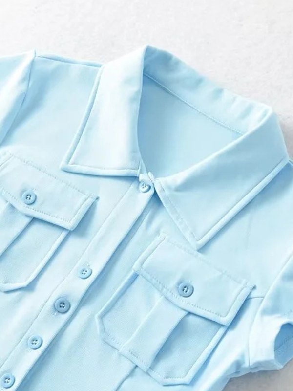 Front Pocket Buttoned Cropped Blouse