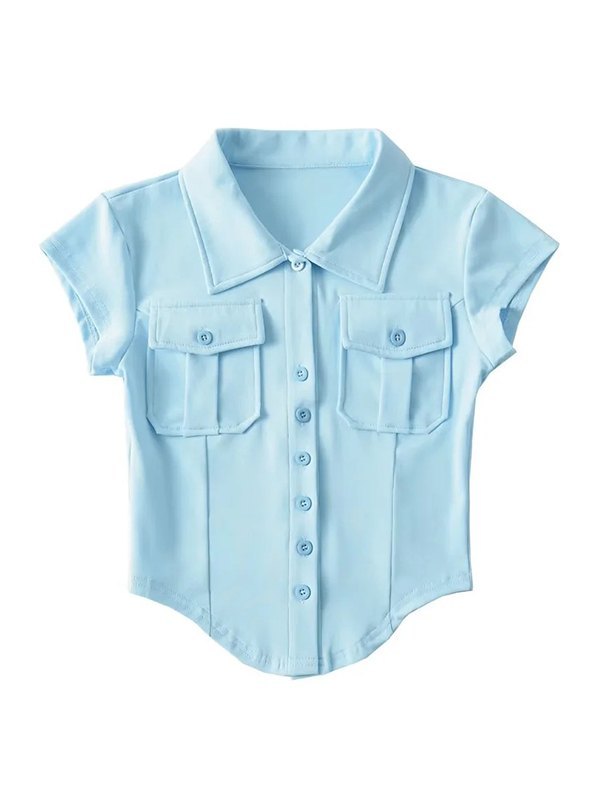 Front Pocket Buttoned Cropped Blouse
