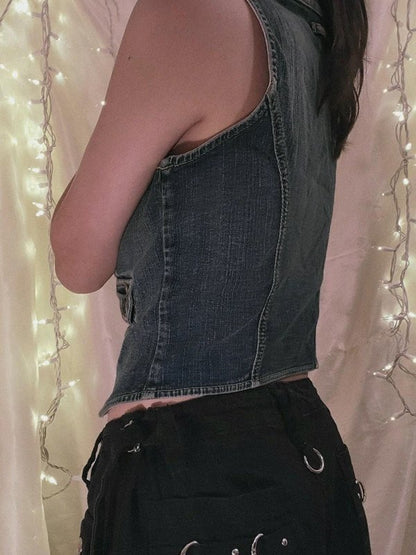 Cropped Button Up Denim Corset Top