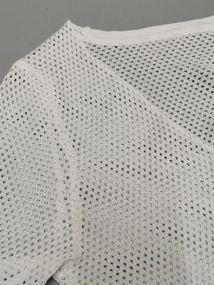 White Tie Front Open Knit Crop Top