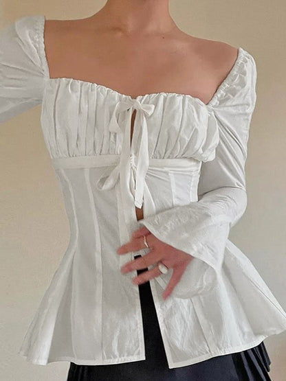 Slim Fit Ruched Lace Long Sleeves