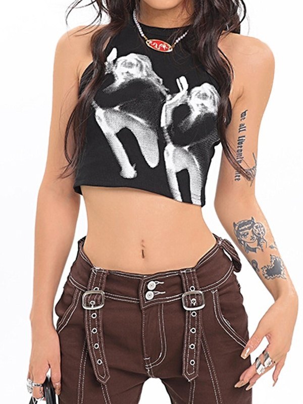 Vintage Screen Print Cropped Tank Top