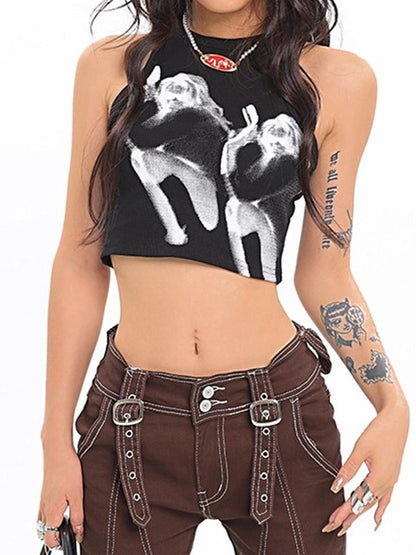 Vintage Screen Print Cropped Tank Top