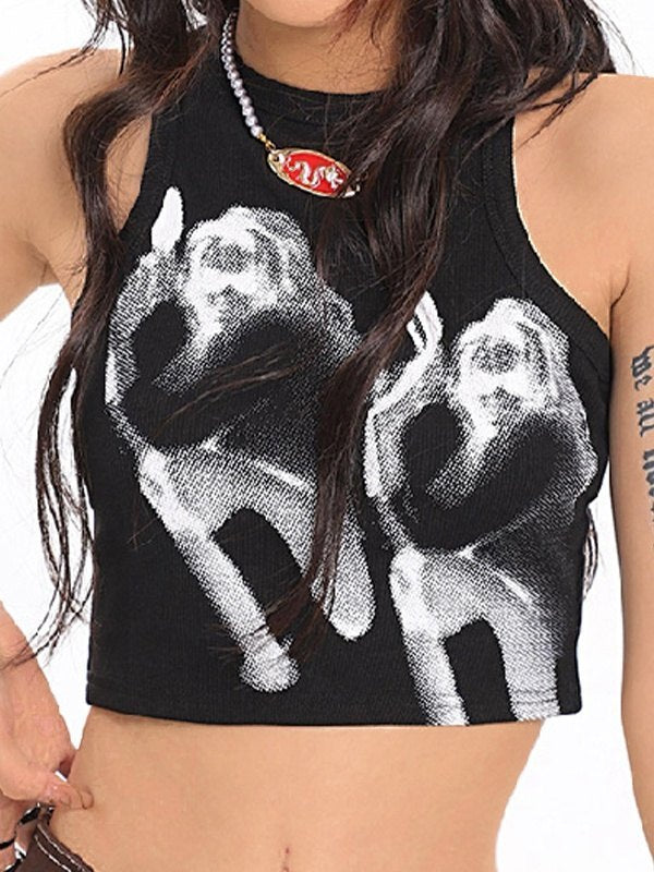 Vintage Screen Print Cropped Tank Top