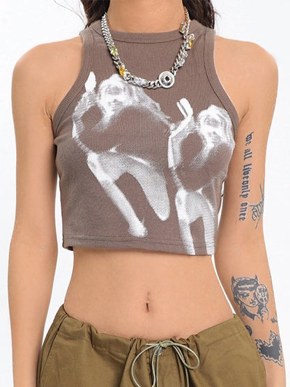 Vintage Screen Print Cropped Tank Top