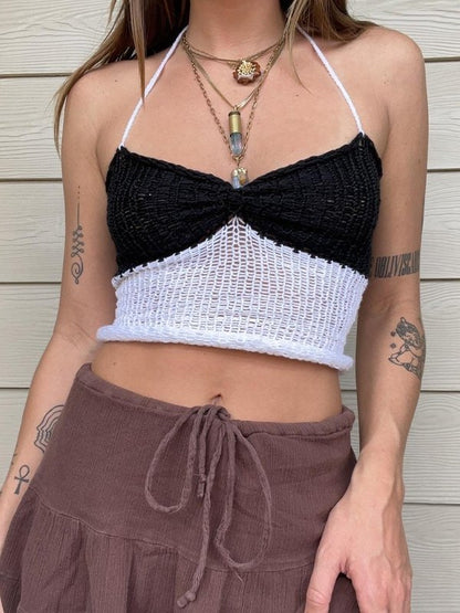 Lace Up Knitted Crop Cami Top
