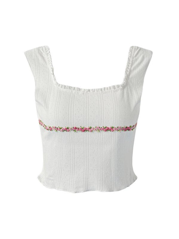 Square Neck Lace Stitching Crop Cami Top