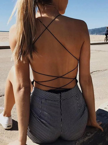 Sleeveless Open Back Black Bodysuit