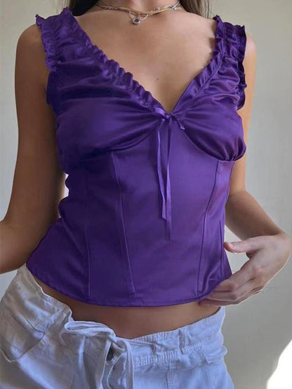 Purple Bow Lace Cami Top