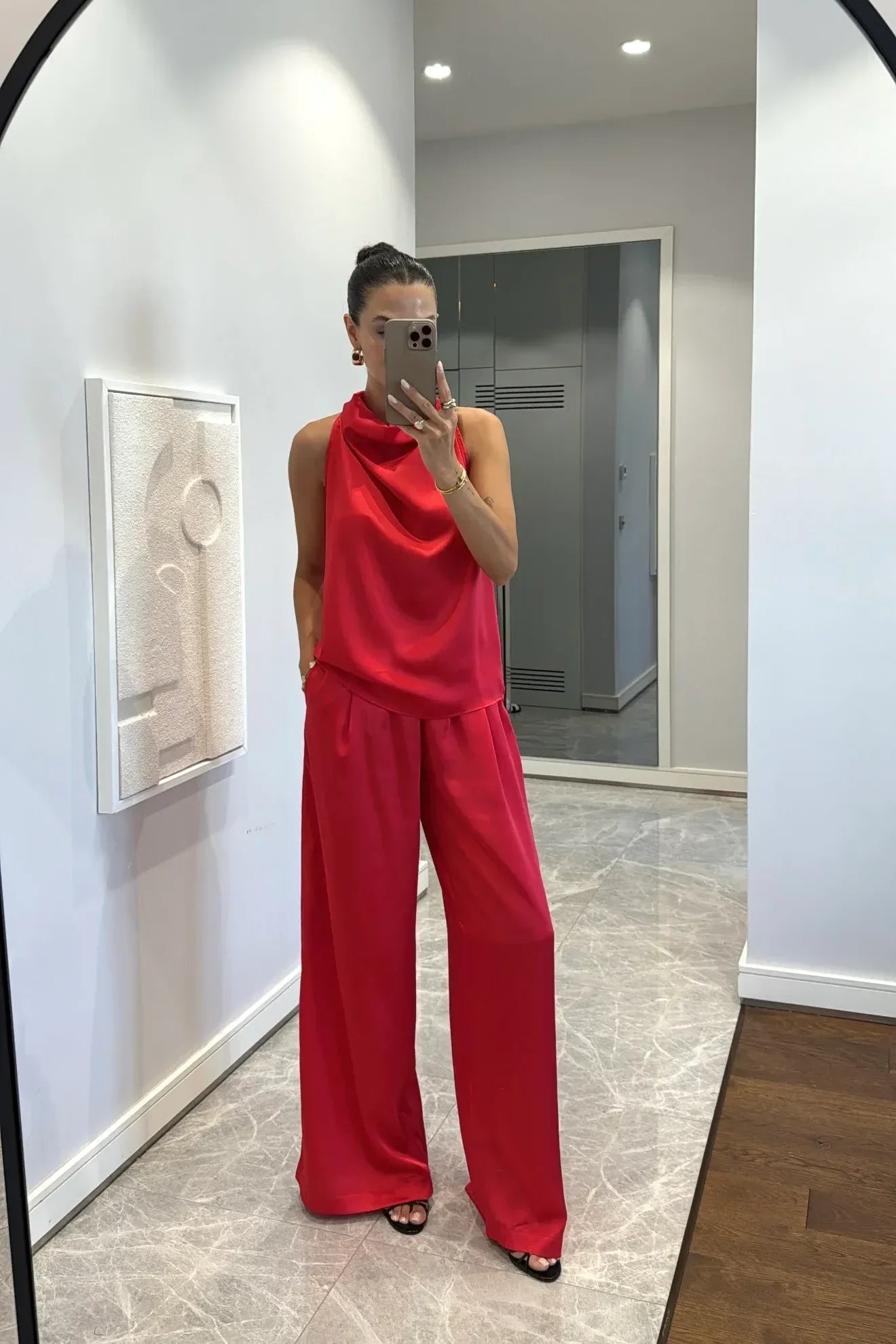 Conjunto de pantalón drapeado de satén