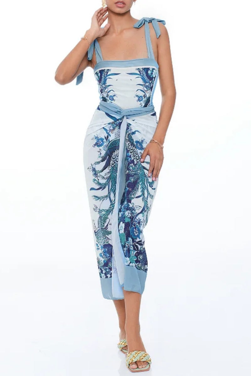 Traje de baño de una pieza con lazo reversible en los hombros, color azul Flaxmaker