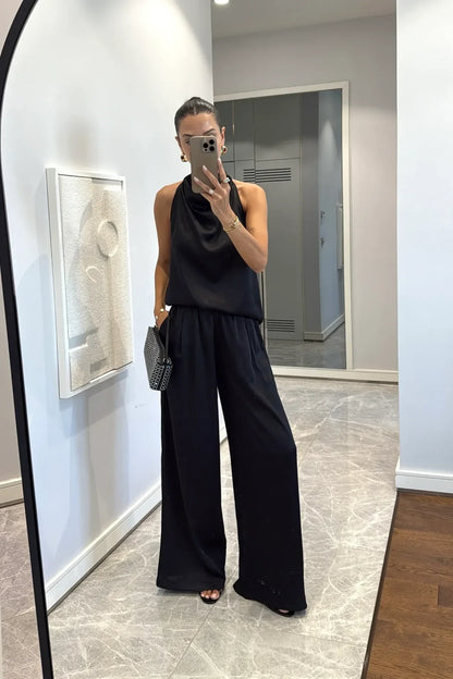 Conjunto de pantalón drapeado de satén