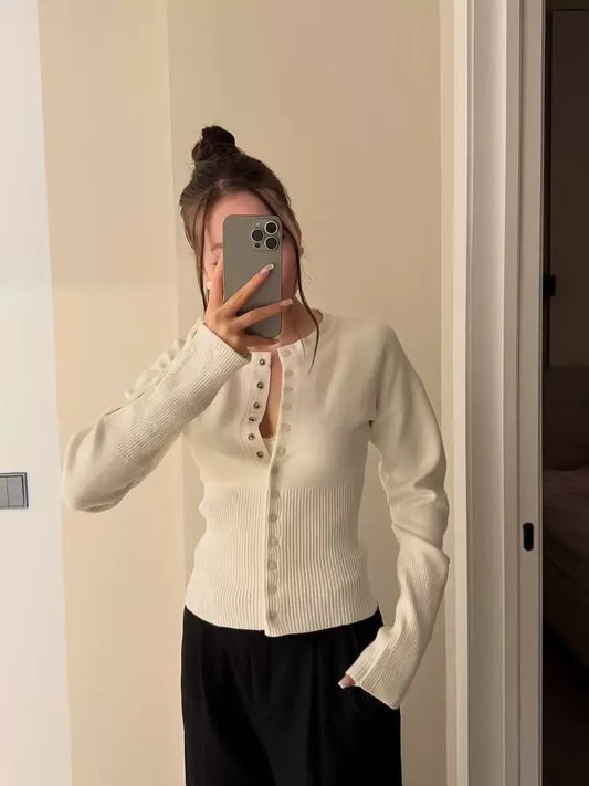 Round-Neck Casual Knitted Cardigan Top