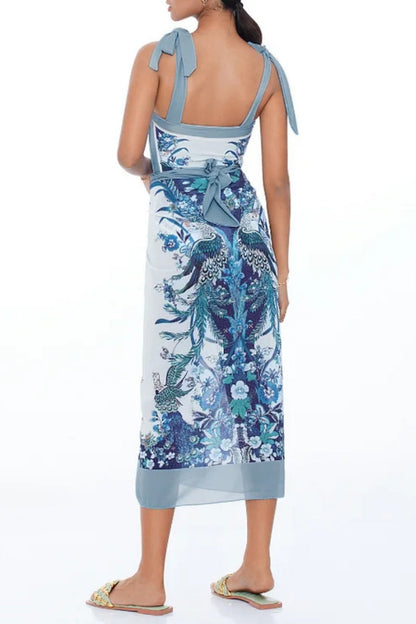 Traje de baño de una pieza con lazo reversible en los hombros, color azul Flaxmaker