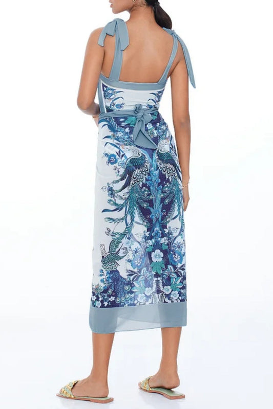 Traje de baño de una pieza con lazo reversible en los hombros, color azul Flaxmaker