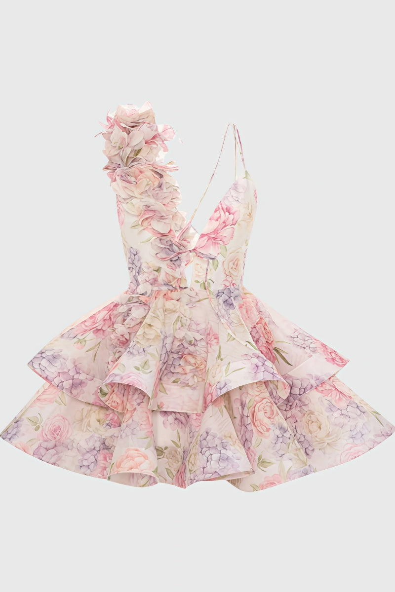 Minivestido estampado rosa sin espalda