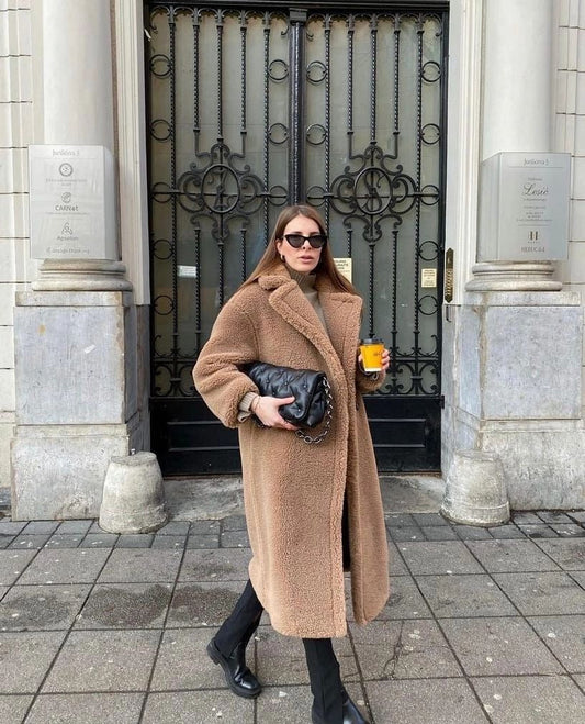 Athalia Double-Breasted Long Teddy Coat