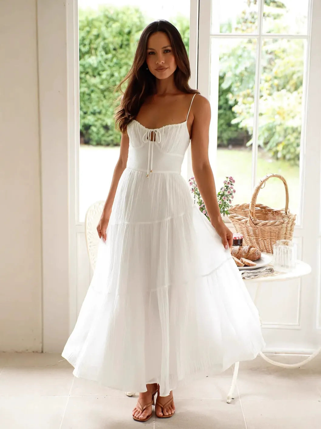 Solid Ruffle Hem Midi Dress
