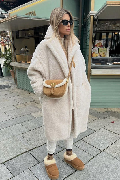 Athalia Double-Breasted Long Teddy Coat