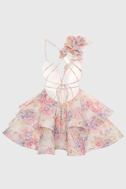 Minivestido estampado rosa sin espalda