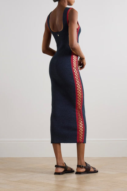 Red Crochet Trim Hollow Knit Dress