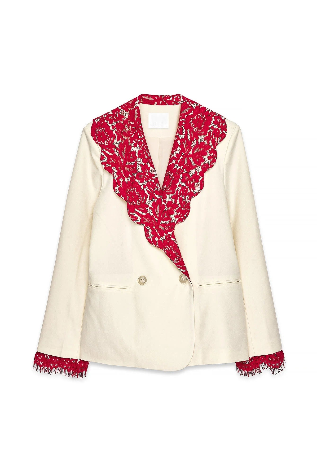 Conjunto de pantalones cortos con detalle de encaje en color blanco roto