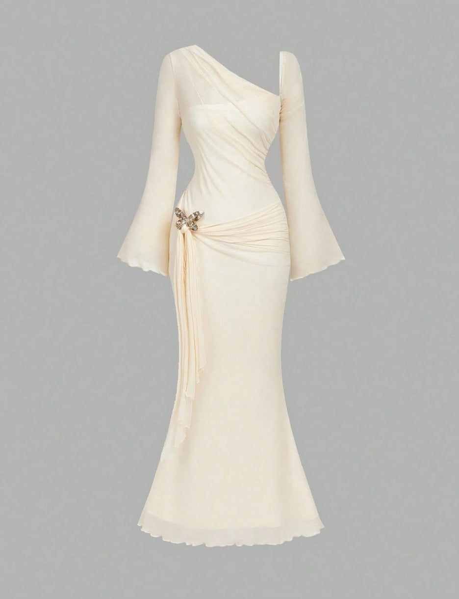 Butterfly Button Pleated Fish Tail Dress