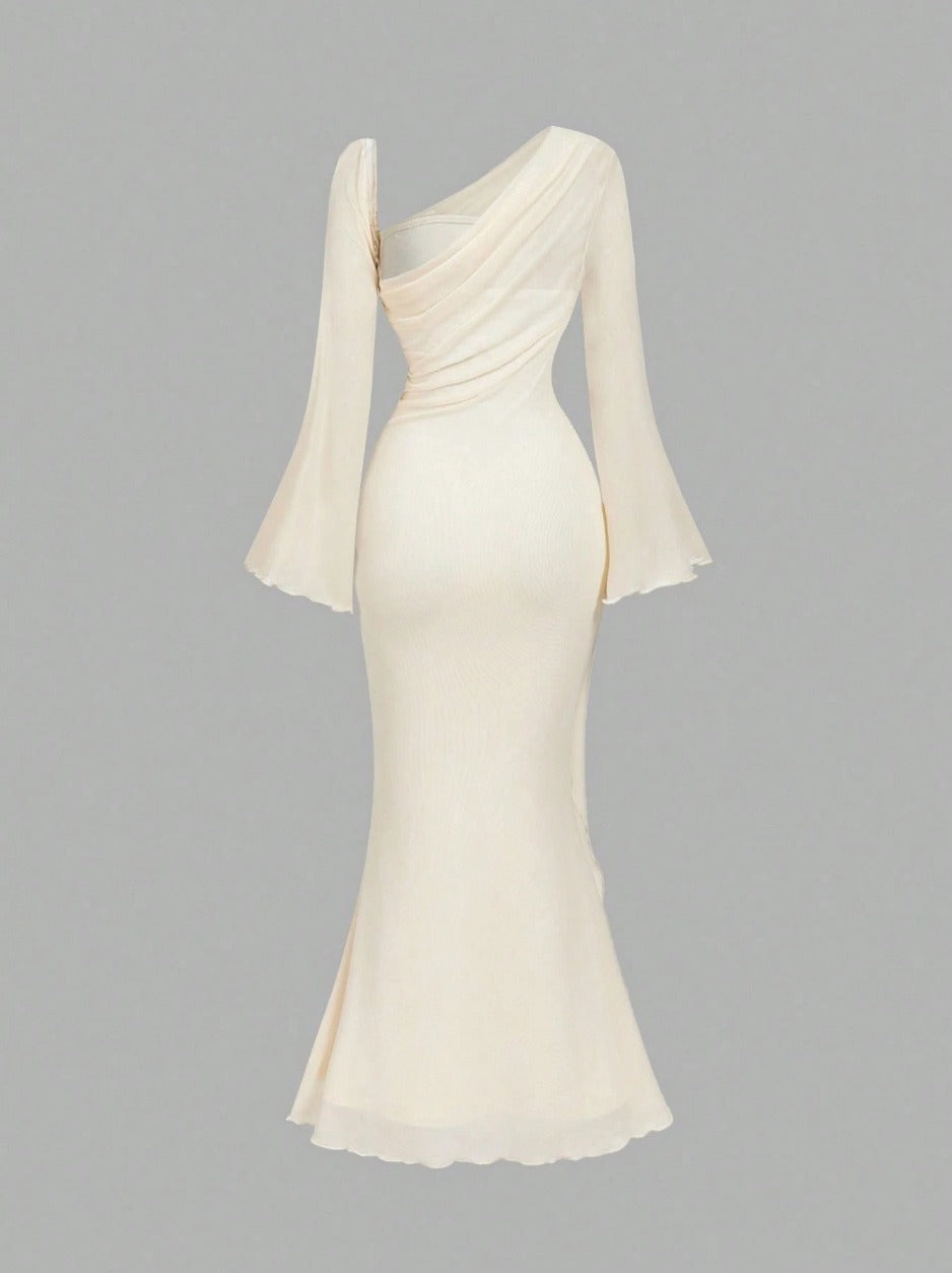 Butterfly Button Pleated Fish Tail Dress