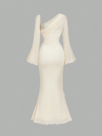 Butterfly Button Pleated Fish Tail Dress