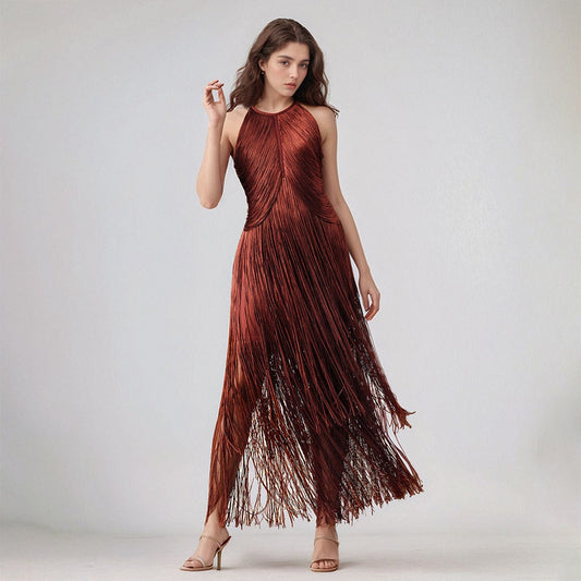 Quelr Halterneck Fringe Midi Dress