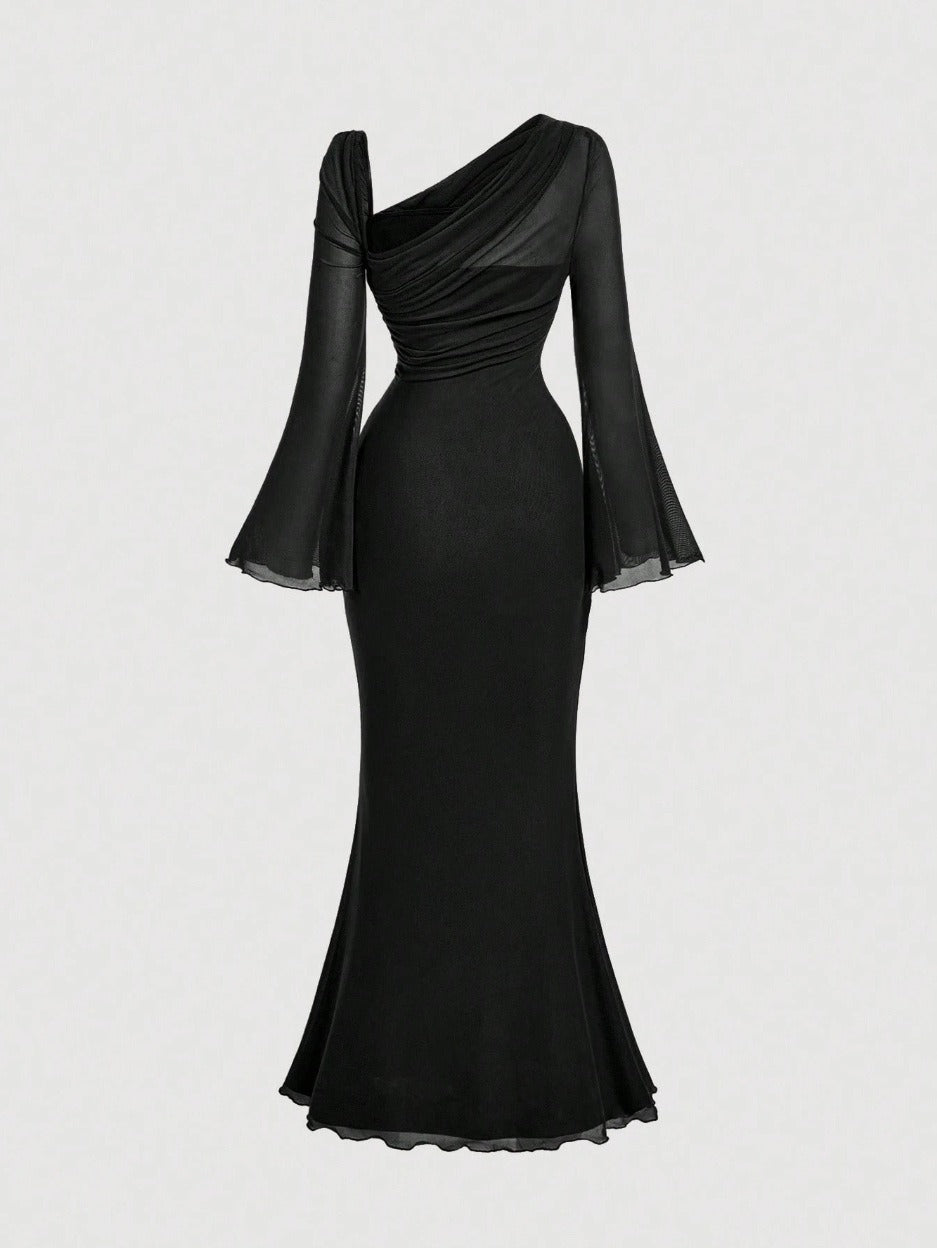 Butterfly Button Pleated Fish Tail Dress