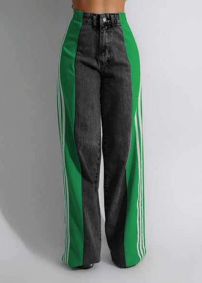 High Waist Spliced Color Ankle Length Jeans Pants