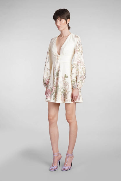 Minivestido con estampado de lino