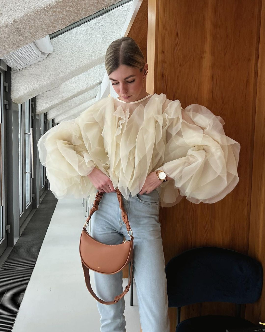 Ruffle Layered Sheer Chiffon Top
