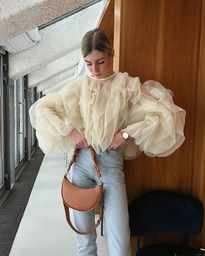 Ruffle Layered Sheer Chiffon Top