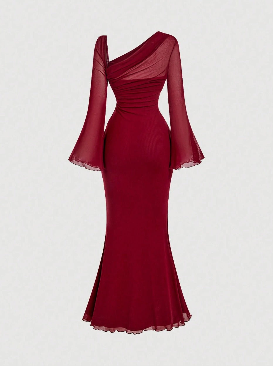 Butterfly Button Pleated Fish Tail Dress
