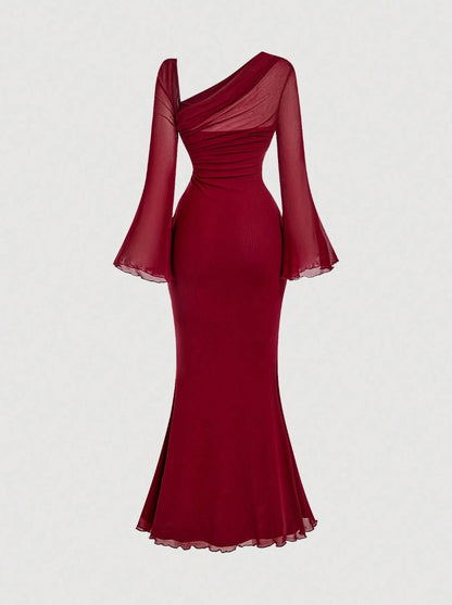 Butterfly Button Pleated Fish Tail Dress
