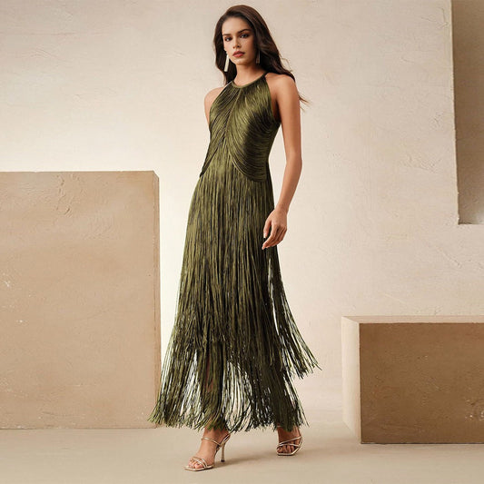 Quelr Halterneck Fringe Midi Dress