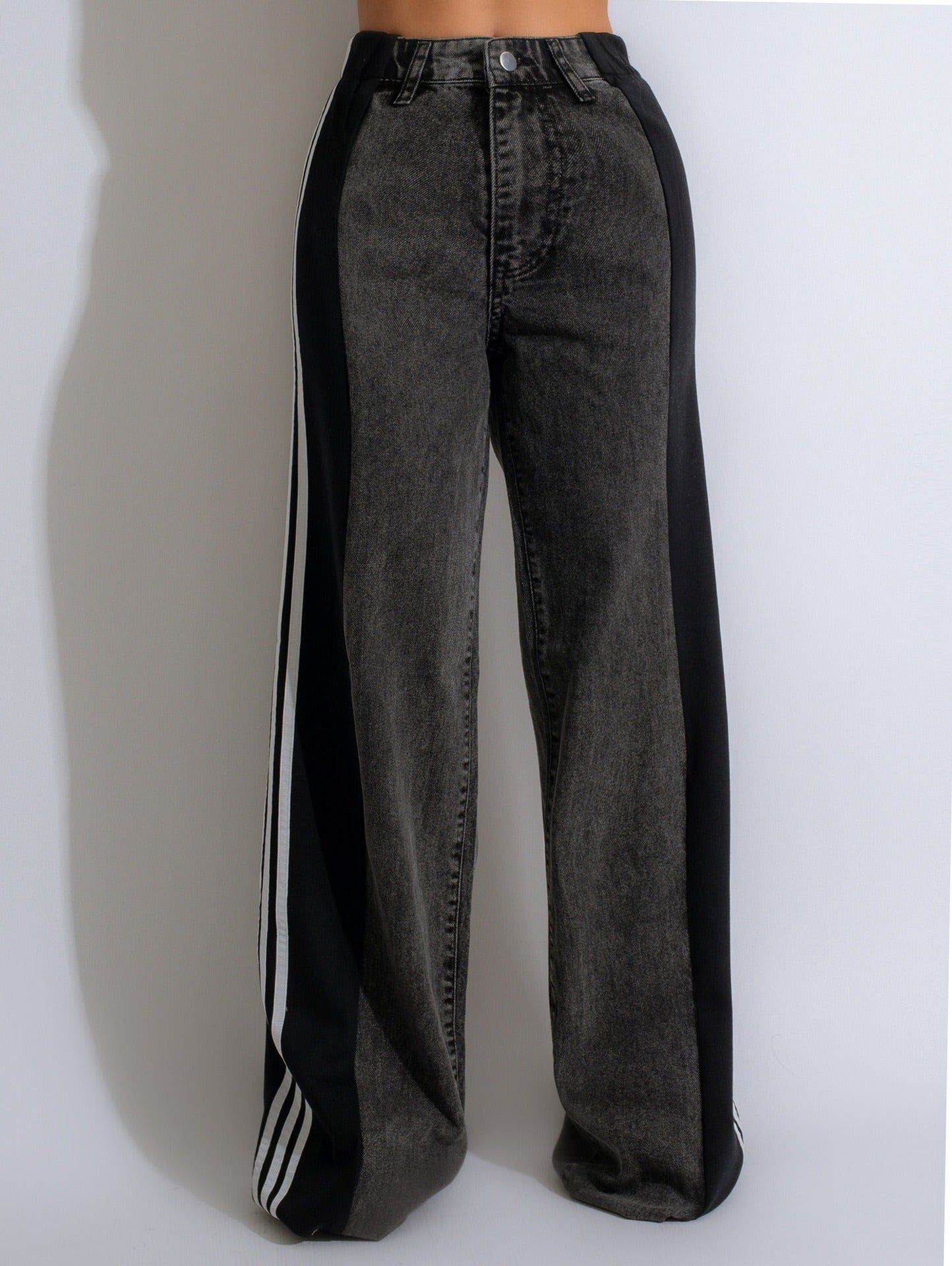 High Waist Spliced Color Ankle Length Jeans Pants