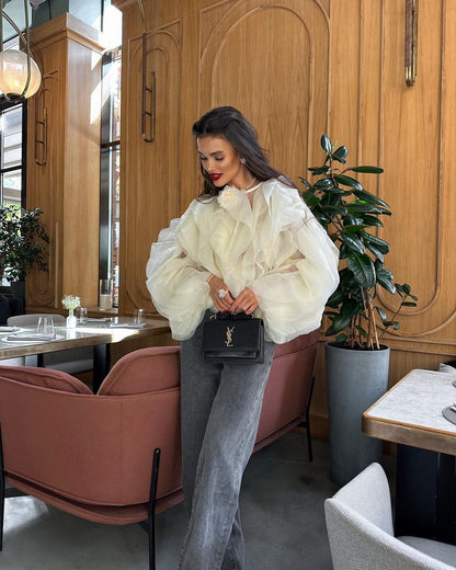 Ruffle Layered Sheer Chiffon Top