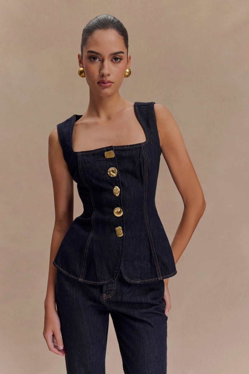 Conjunto vaquero sin mangas con botones