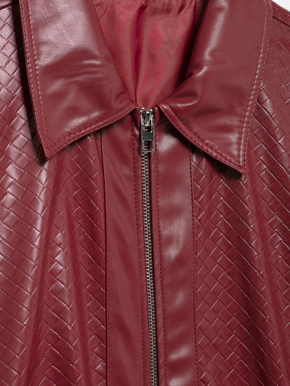 Catalyna Burgundy Faux Leather Jacket