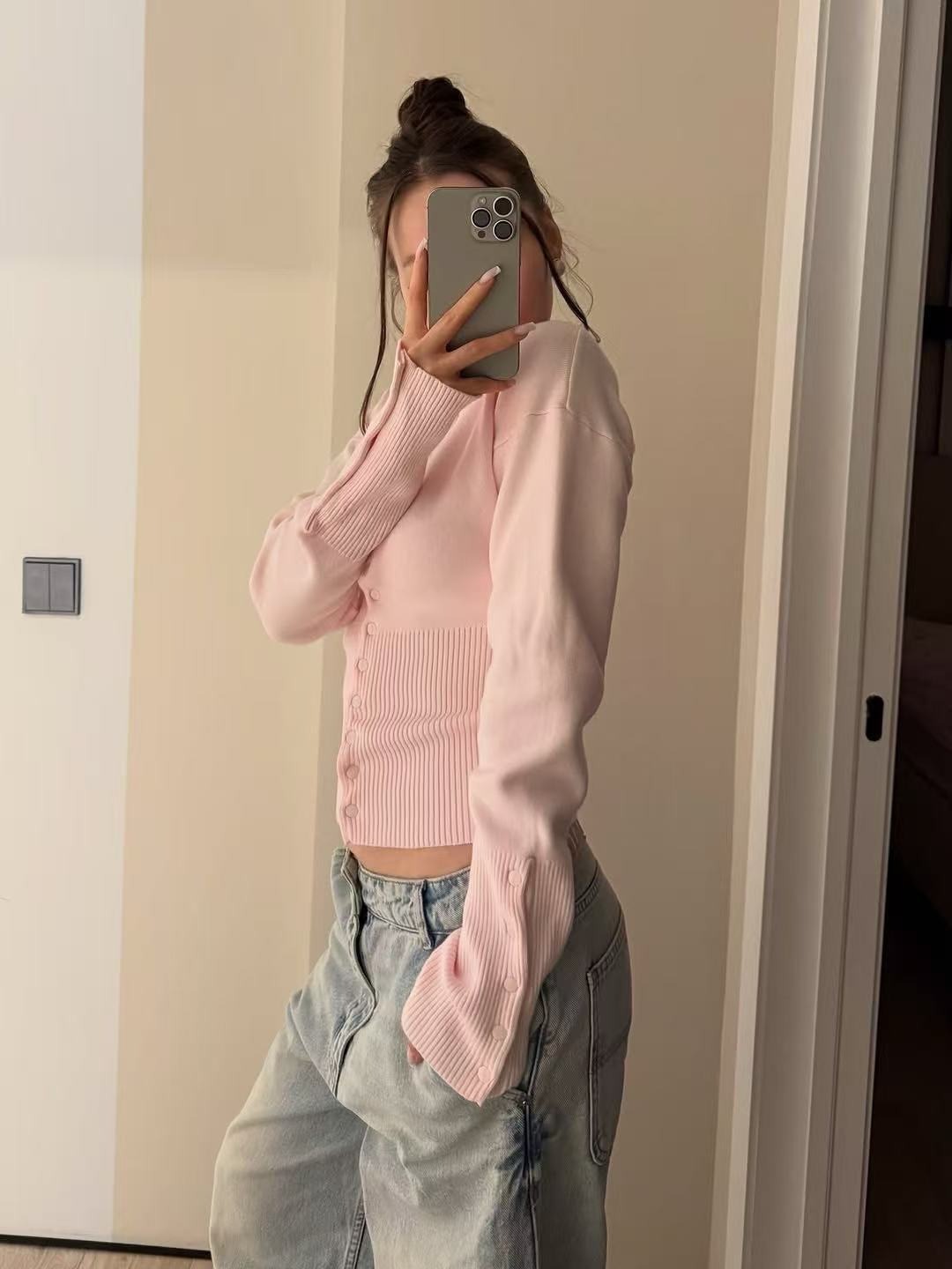 Round-Neck Casual Knitted Cardigan Top