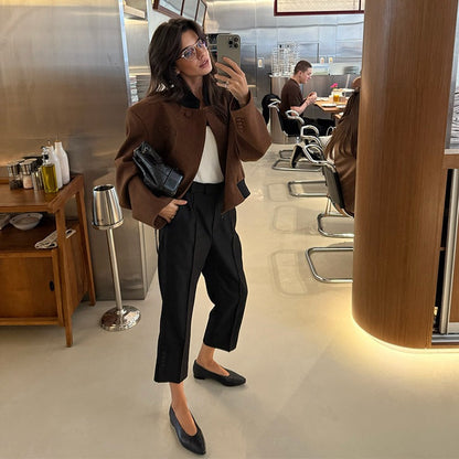 Isela Padded Shoulder Cropped Jacket