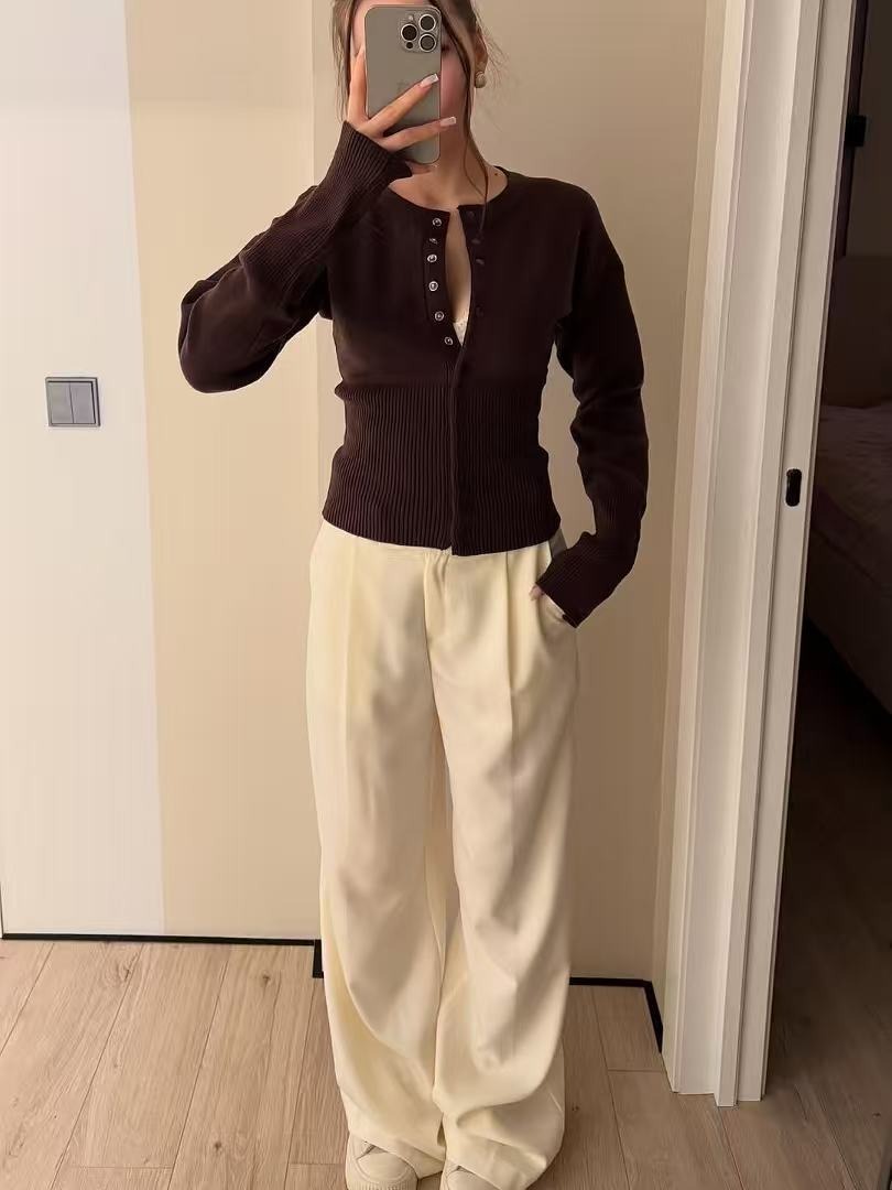 Round-Neck Casual Knitted Cardigan Top