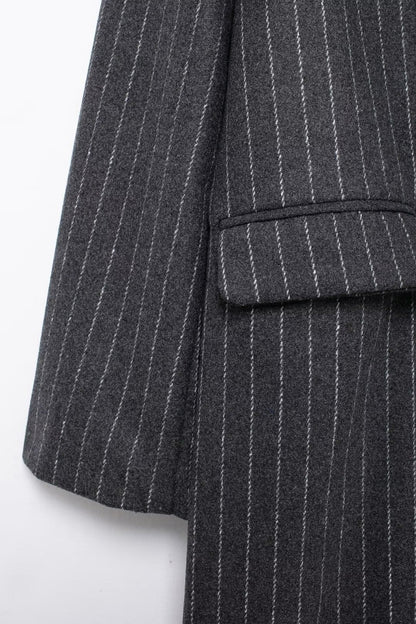 Kassidee Striped Lapel Long Coat