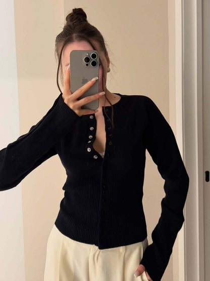 Luna Snap-Detail Ribbed Knit Cardigan