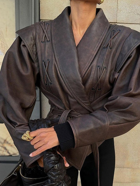 Mishika Crinkled Faux Leather Jacket