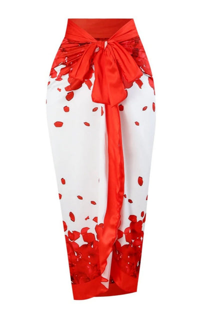 Conjunto de traje de baño con cuello halter y estampado floral rojo