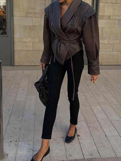 Mishika Crinkled Faux Leather Jacket